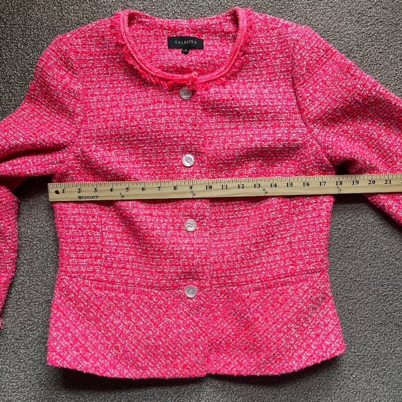 Talbots Tweed Peplum Jacket Women’s Blazer Neon Pink Boucle Corpcore | Size 6 - Picture 11 of 15